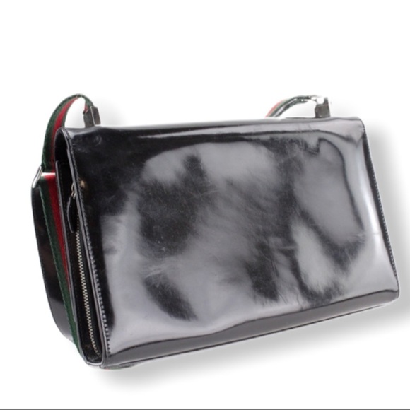 Vintage Gucci Tom Ford Black Fold Over Patent Leather Shoulder Bag - Picture 5 of 8